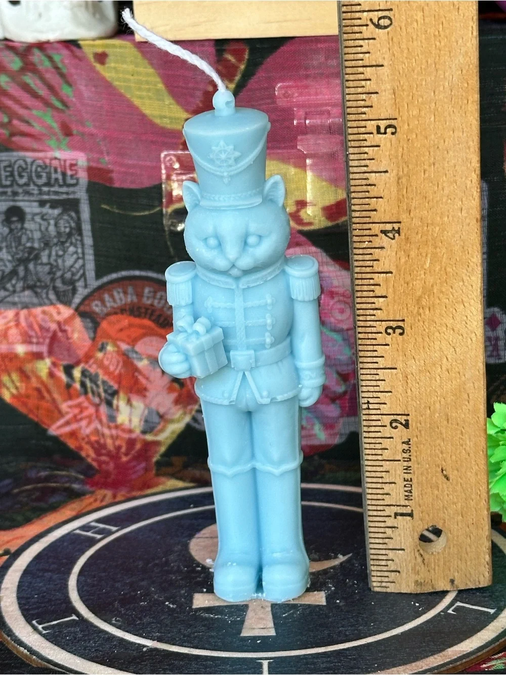 Handmade Blue Nutcracker Cat Candle – Christmas Cat Soldier